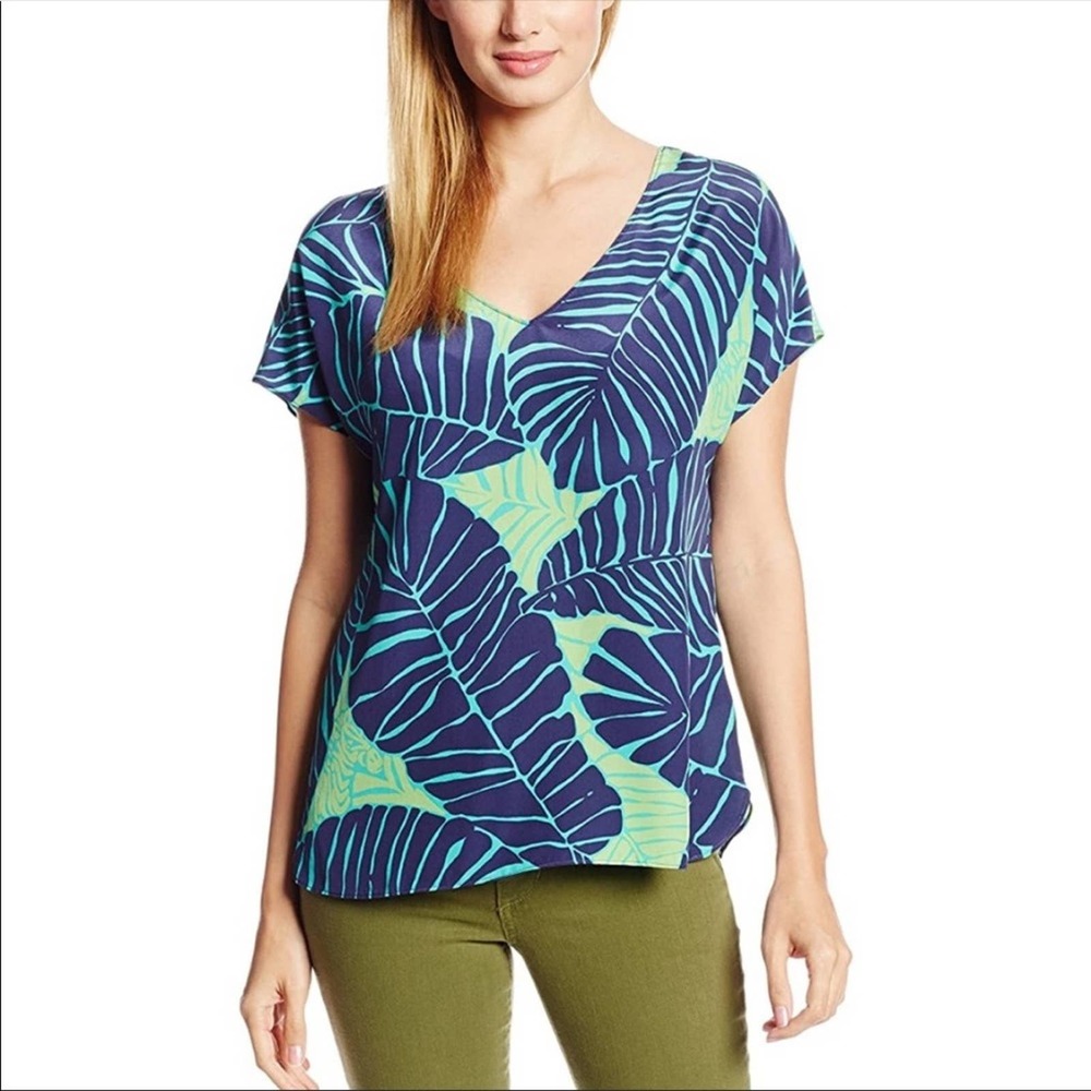 Lilly Pulitzer Asher Silk Top Under the Palms Blue and Green